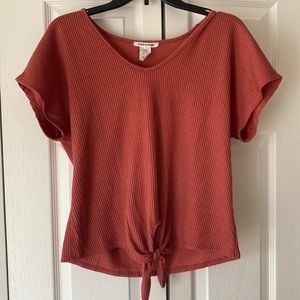 Burnt Orange Ribbed Short Sleeve Tee Shirt Crop Top Size Large